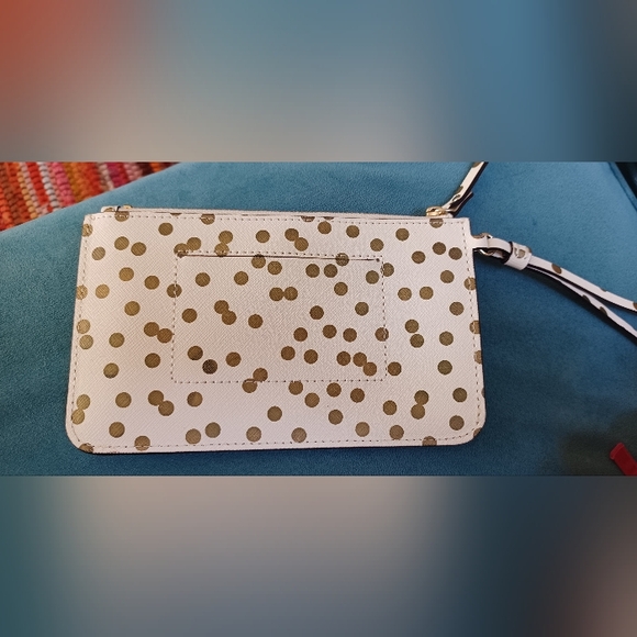 Kate Spade gold polka dot envelope wristlet zipper closure - Picture 3 of 11